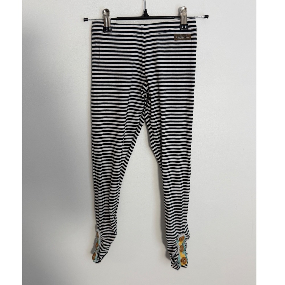 Matilda Jane Girls Black White Striped Button Ruffle Cuff Leggings Size 8
